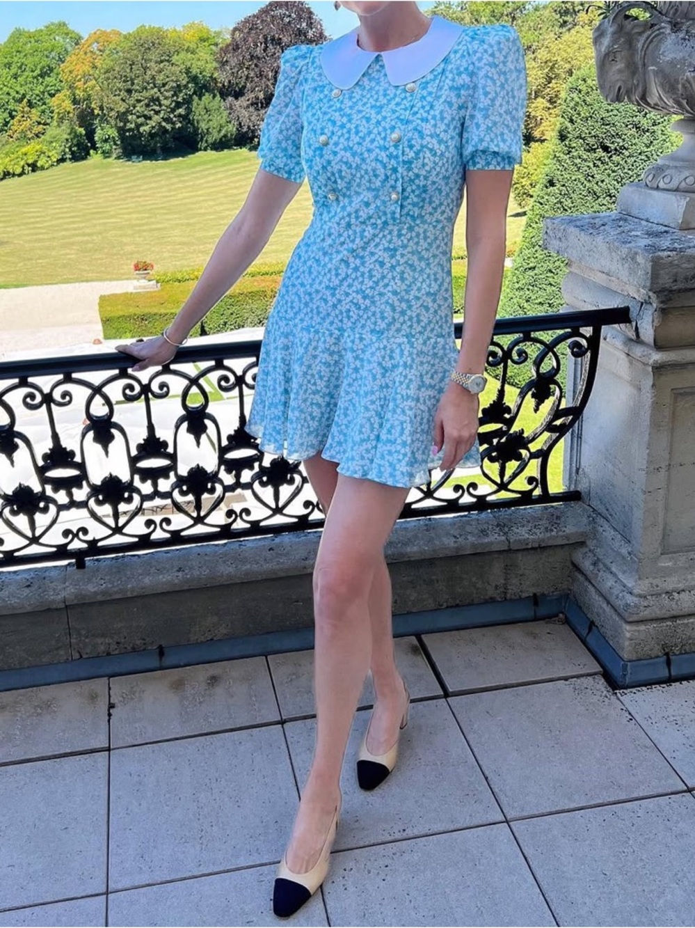 Alessandra Rich light blue silk floral dress